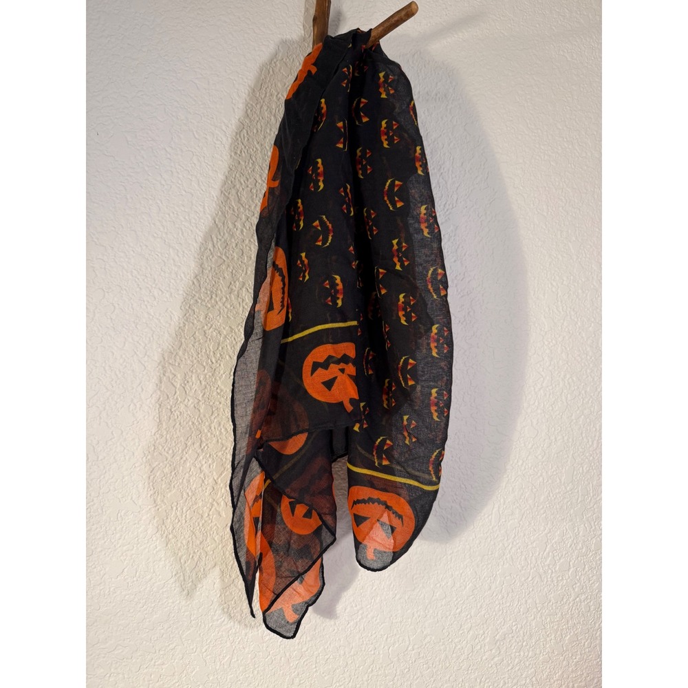 Halloween Jack O Lantern Pumpkin Sheer Black Square Scarf 43x43 PTPSFC02018